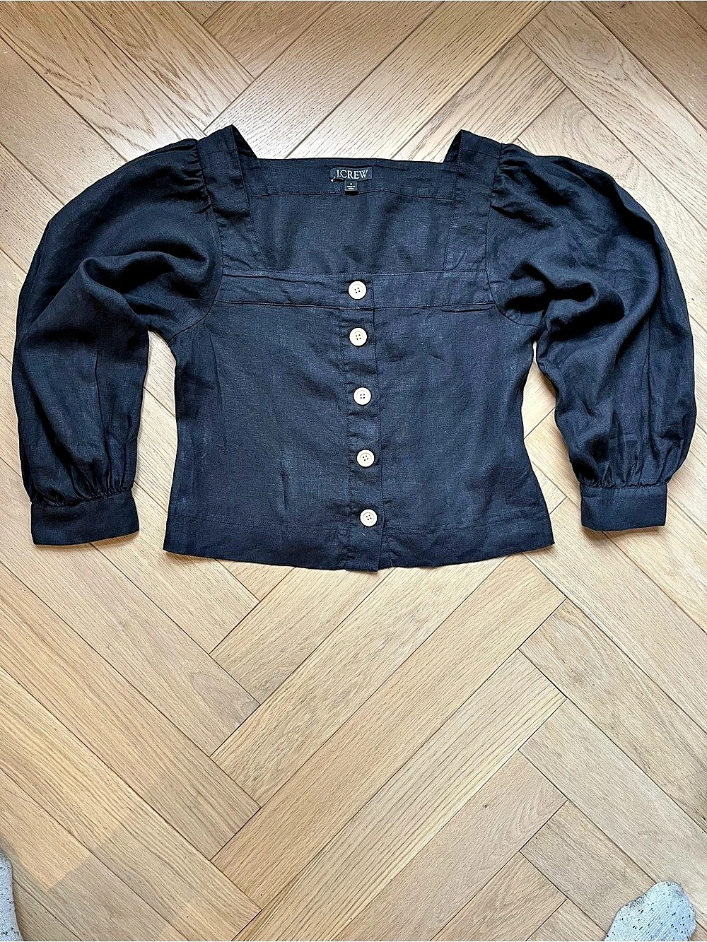 J.Crew Squareneck button-front 100% linen top Black